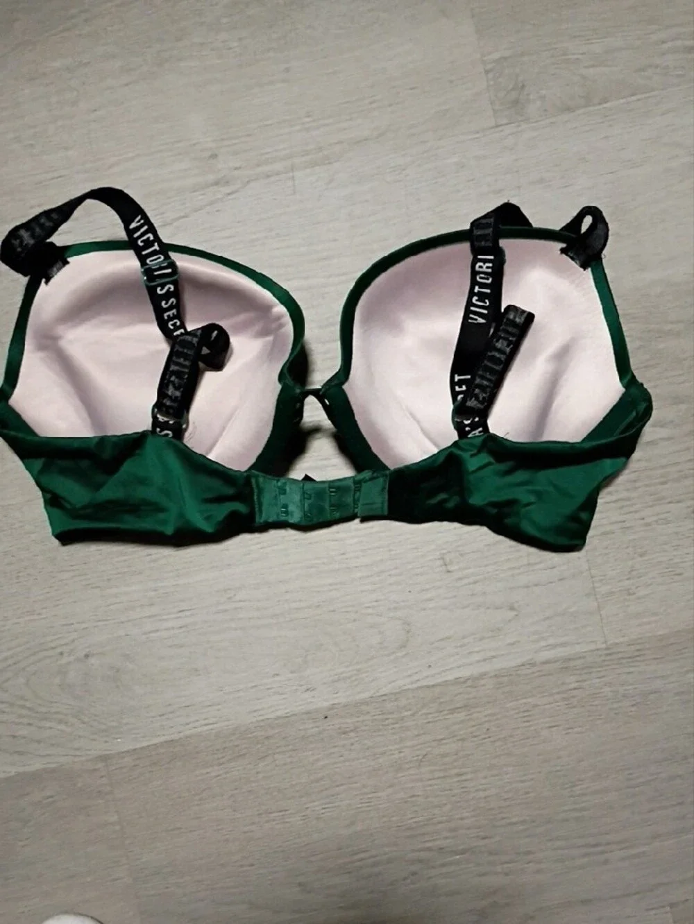 Victoria's Secret Emerald Satin Padded Bra with Logo Straps